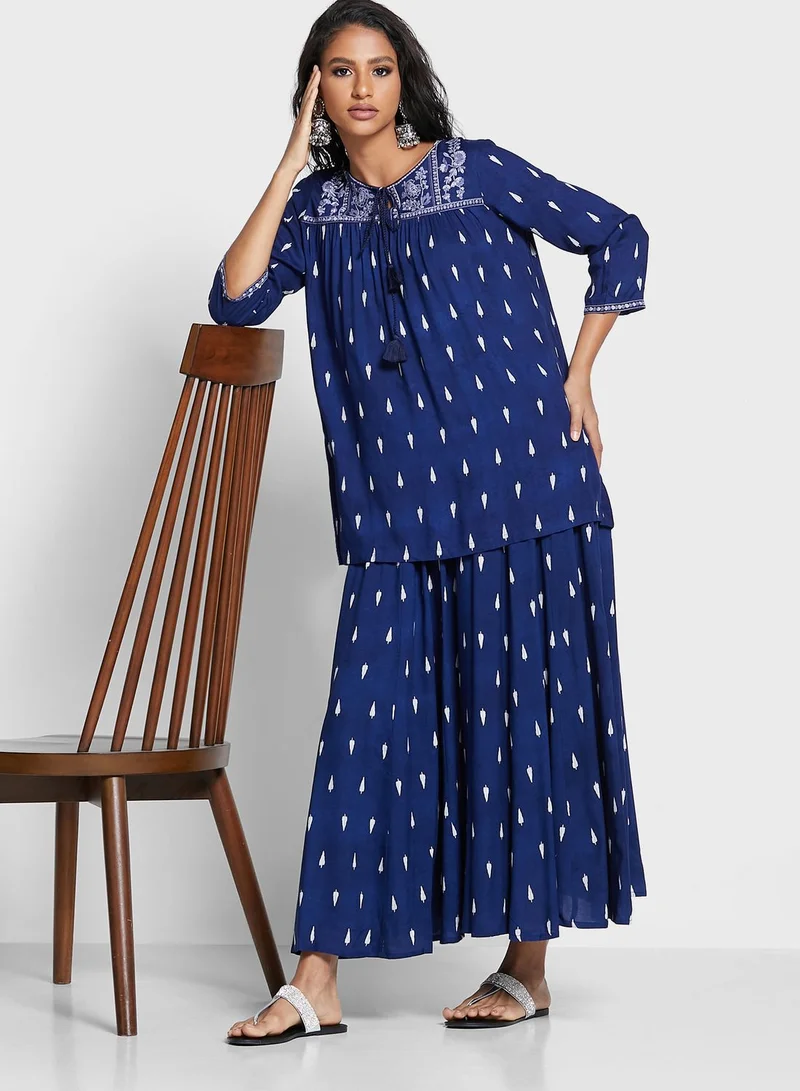 W Printed Top & Palazzo Set