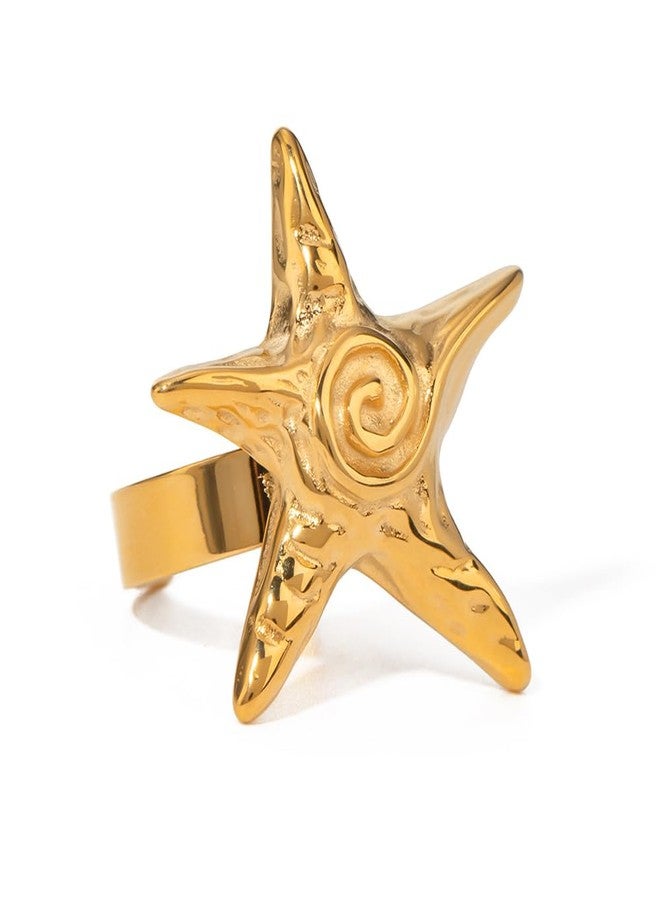 OIDIMS Vintage Starfish Statement Ring for Women Gold-Tone-Tone Stainless Steel Fashion Adjustable Ocean Sea Style Open Wrap Finger Rings Comfort Fit Chic Holiday Summer Party Jewelry Dainty Gift - Image 1