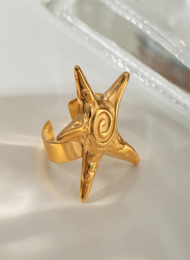 OIDIMS Vintage Starfish Statement Ring for Women Gold-Tone-Tone Stainless Steel Fashion Adjustable Ocean Sea Style Open Wrap Finger Rings Comfort Fit Chic Holiday Summer Party Jewelry Dainty Gift - Image 4