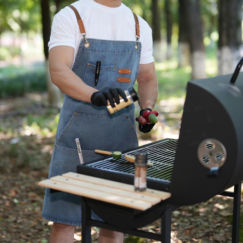 Pinknoke Denim Bbq Apron for Men Women with Pockets Adjustable Cross Back Chef Aprons for Kitchen Cooking Grilling Working (Denim Blue) - Image 3