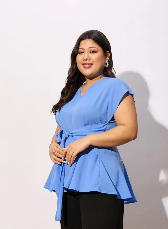 SASSAFRAS SASSAFRAS Plus Front Knot Detail Peplum Top