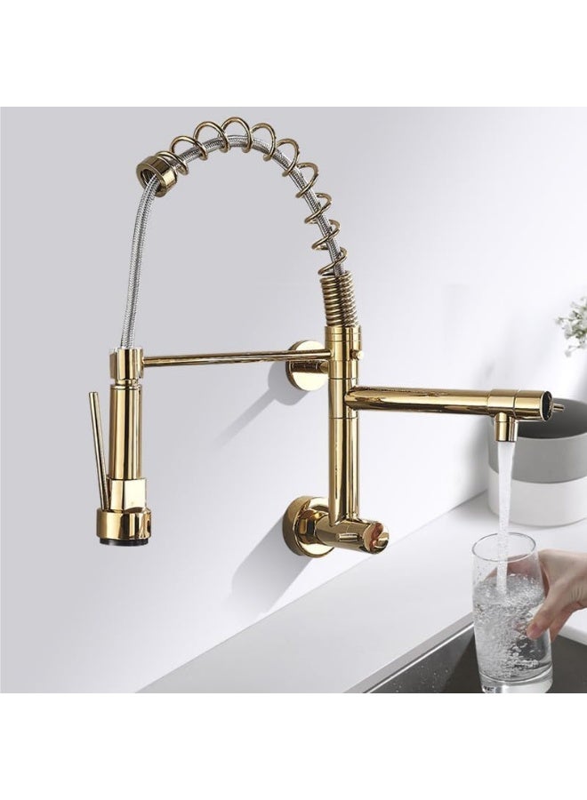 YD Professional Dual-Spout Kitchen Sink Faucet with Pre-Rinse Spring Sprayer and Swivel Pot Filler - Industrial Grade Wall-Mount Faucet for Modern Home & Commercial Kitchens - High-Pressure Tap System - Image 3