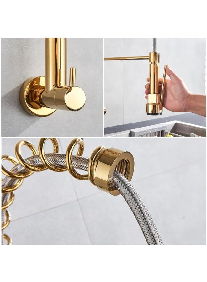 YD Professional Dual-Spout Kitchen Sink Faucet with Pre-Rinse Spring Sprayer and Swivel Pot Filler - Industrial Grade Wall-Mount Faucet for Modern Home & Commercial Kitchens - High-Pressure Tap System - Image 4