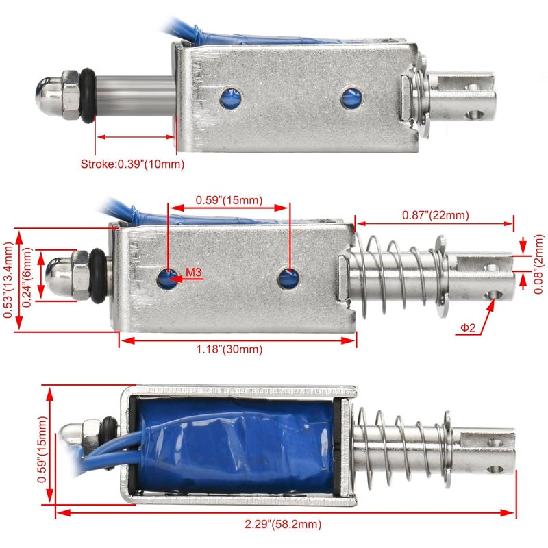 Heschen DC Solenoid Electromagnet, Push Pull Type, HS-0530B, DC12V 1.7A, 10mm Stroke, Initial Force 0.5N, Max Keep Force 5N, Open Frame, Linear Motion - Image 2