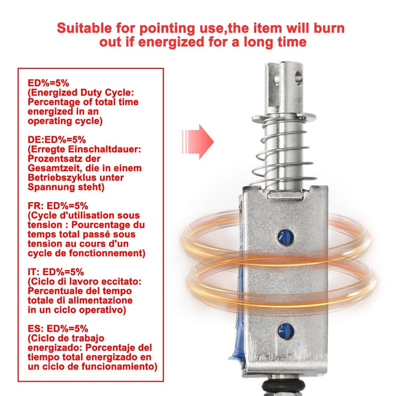 Heschen DC Solenoid Electromagnet, Push Pull Type, HS-0530B, DC12V 1.7A, 10mm Stroke, Initial Force 0.5N, Max Keep Force 5N, Open Frame, Linear Motion - Image 4