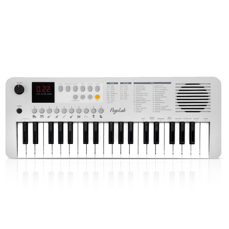POGOLAB MK1 37 Keys Kids Keyboard Piano, Mini Portable Multi-Function Piano with Excellent Sound Quality, Built-In Speaker & LED Display, Small Electric Music Keyboard Gift for Beginners (White) - Image 1