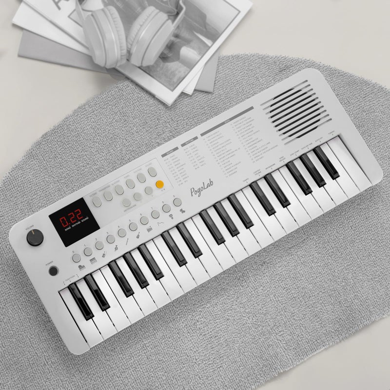 POGOLAB MK1 37 Keys Kids Keyboard Piano, Mini Portable Multi-Function Piano with Excellent Sound Quality, Built-In Speaker & LED Display, Small Electric Music Keyboard Gift for Beginners (White) - Image 2
