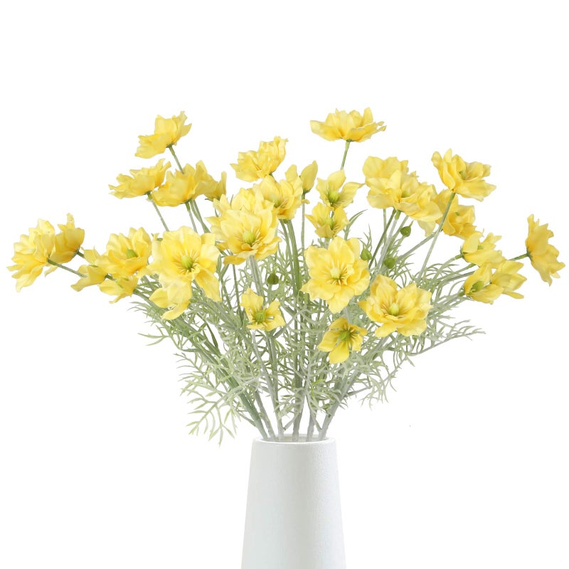 IPOPU 6PCS Cosmos Flowers Artificial Silk Cosmos Flowers 24”Yellow Cosmos Artificial Flowers Clematis Silk Cosmos Wild Flowers Long Stem for Wedding Party Kitchens Home Decoration(Yellow) - Image 1