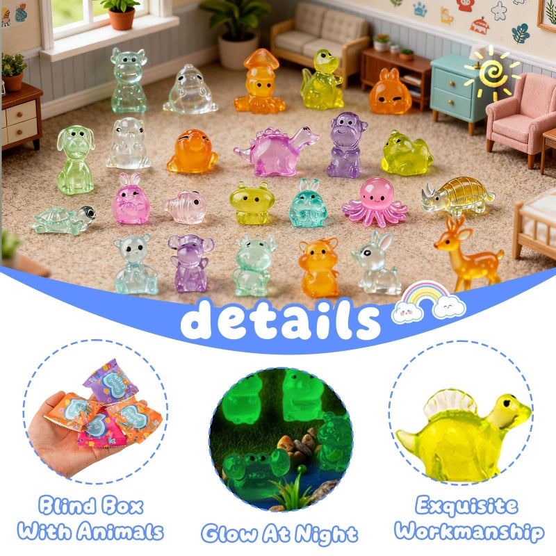 GALAOMA 100pcs Mini Glow in The Dark Animal Resin Models Mystery Resin Animals Blind Bag Aquarium Decor Mini Luminous Farm Ocean Figures Animal Miniatures Fairy Garden Micro Landscape Design Random DIY - Image 3