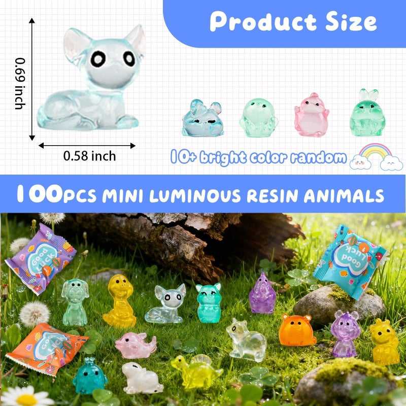 GALAOMA 100pcs Mini Glow in The Dark Animal Resin Models Mystery Resin Animals Blind Bag Aquarium Decor Mini Luminous Farm Ocean Figures Animal Miniatures Fairy Garden Micro Landscape Design Random DIY - Image 2