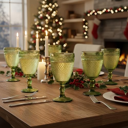 Bandesun Wine Glasses Set of 6 - Vintage Beads Goblet Glass Cup Classic Drinkware - Image 2