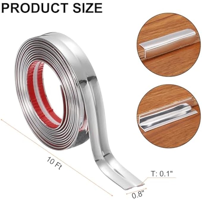 WALL MOLDING TRIM 0.8" 10 FT FLEXIBLE CAULK STRIP PEEL AND STICK WALL CORNER PROTECTOR SELF ADHESIVE WALL MOLDING STRIP FOR WALL EDGE NOOK CEILING, SILVER - Image 2