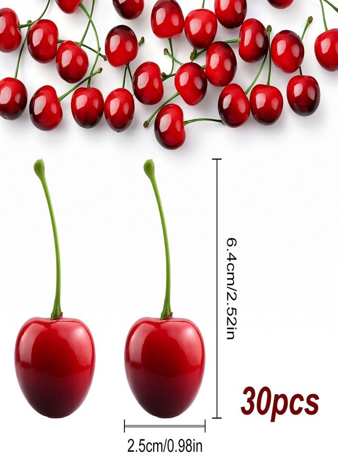 Foyods 30PCS Red Artificial Cherries 25mm, Realistic FakeCherry Model Lifelike Fruit Cherry for Photography Props, Cherry Simulation Model for Wedding Party Table Centerpiece, Faux Fruits - Image 2
