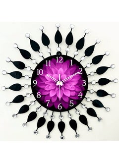 Nautical King Wall Clock for Home Stylish 20 inch dial 10 inch Black Colour Beautiful Flower Modern Antique Style Art Unique Office Decor Iron Metal Glass (Purple Dial)