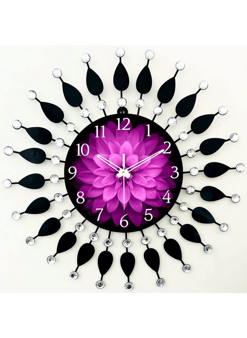Generic - Nautical King Wall Clock for Home Stylish 20 inch dial 10 inch Black Colour Beautiful Flower Modern Antique Style Art Unique Office Decor Iron Metal Glass (Purple Dial) - Image 1