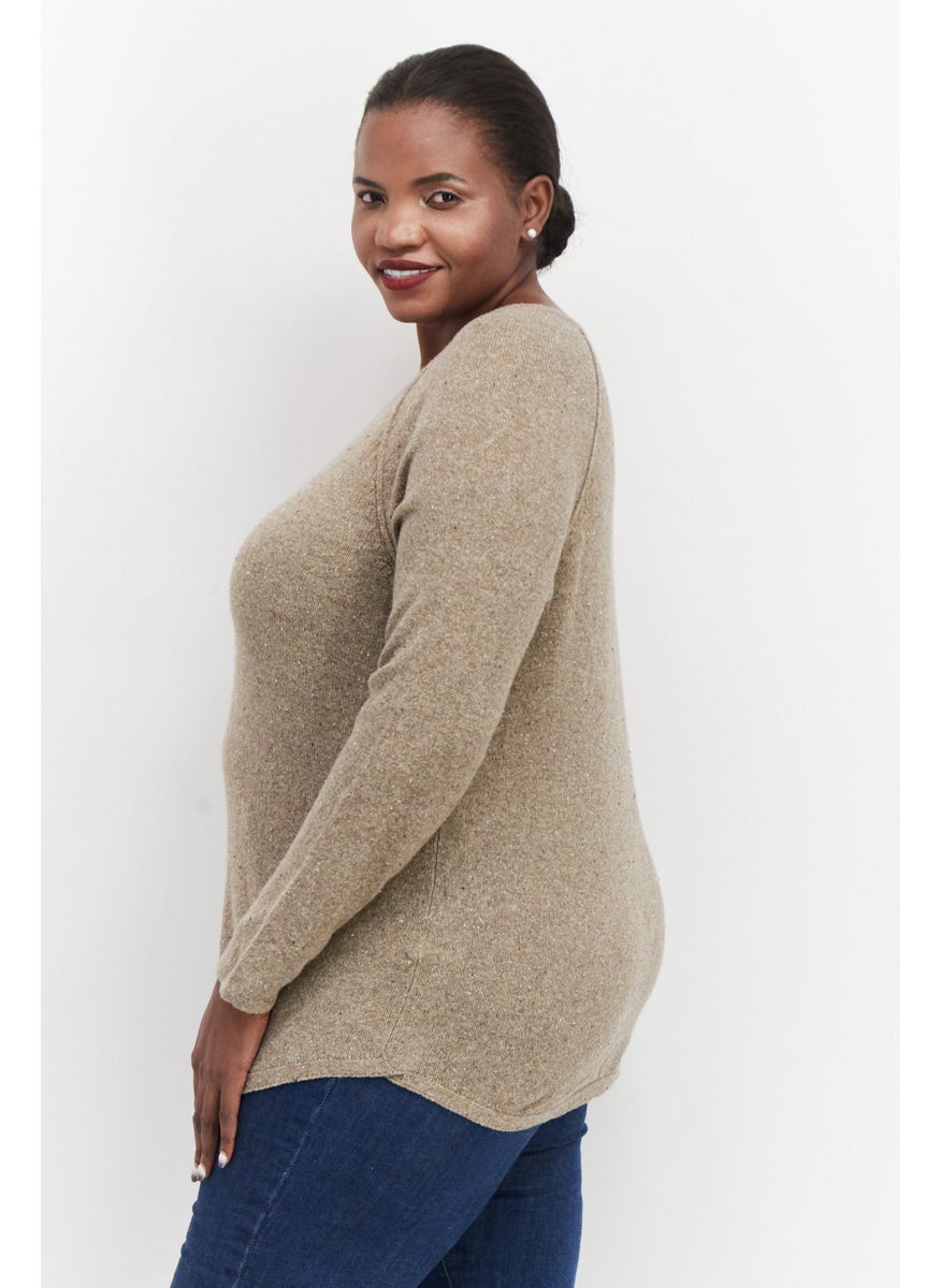 Women Plus Size Crew Neck Long Sleeve Textured Sweater, Tan - pzsku/ZBA1A762E2B24D54DAF94Z/45/_/1737641719/ffa5996d-7340-4bbd-84c4-b023309ecdb8