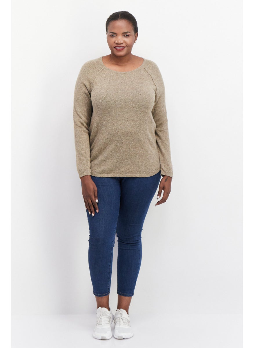 Women Plus Size Crew Neck Long Sleeve Textured Sweater, Tan - pzsku/ZBA1A762E2B24D54DAF94Z/45/_/1737641751/c2aad5dc-5e3c-4309-ae91-f07740722f4b