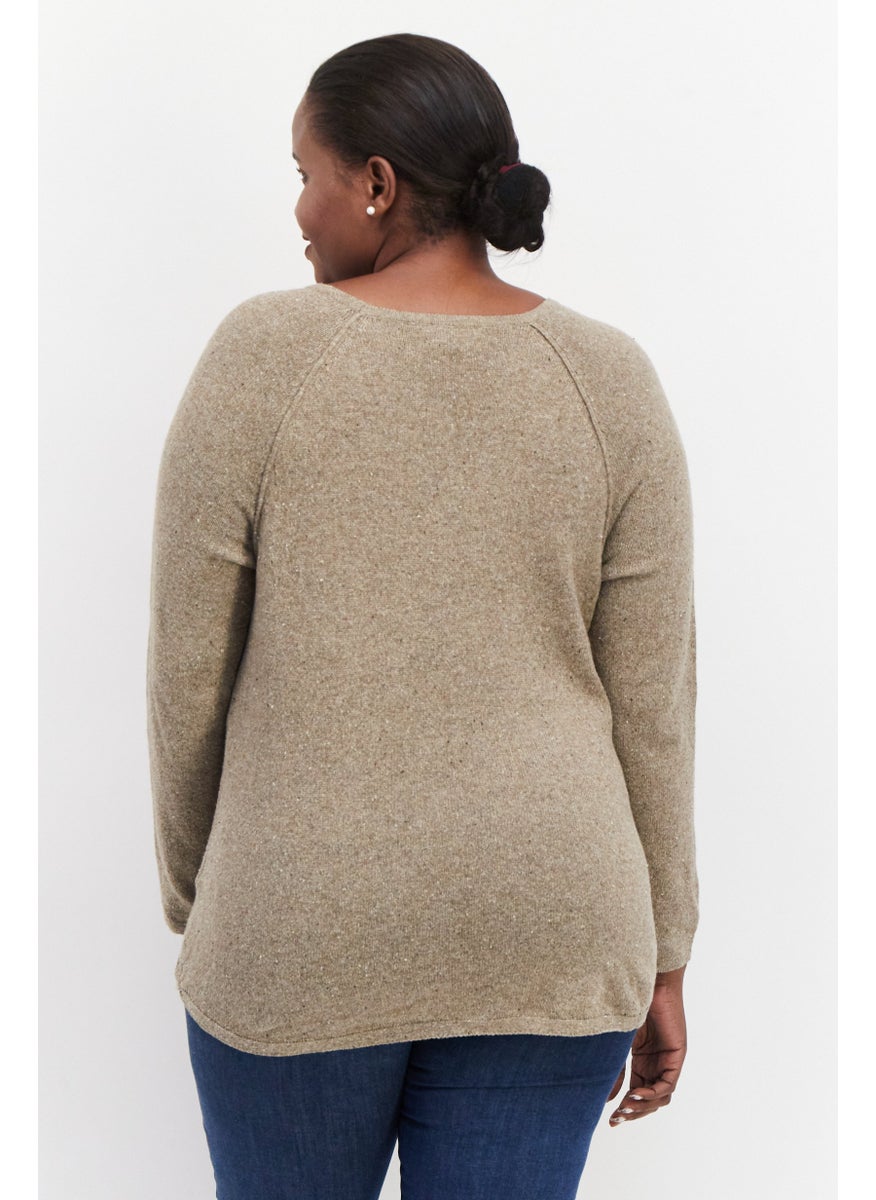 Women Plus Size Crew Neck Long Sleeve Textured Sweater, Tan - pzsku/ZBA1A762E2B24D54DAF94Z/45/_/1737641762/393cec64-f86e-46af-9894-ed048092a1be