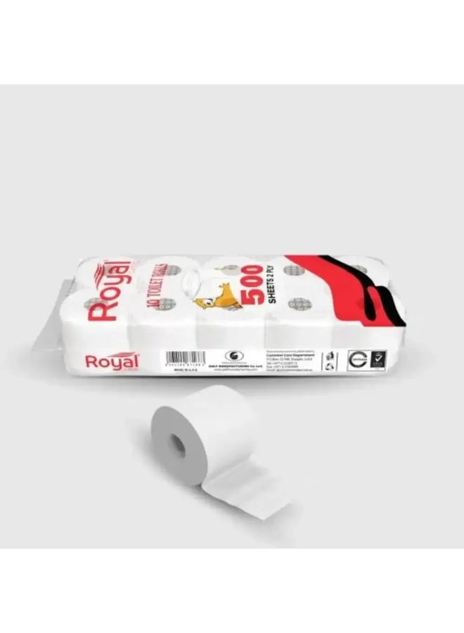 Royal لفائف المرحاض الملكية الكلاسيكية 2 طبقة، 500 ورقة لكل لفافة - عبوة من 10 لفافات - Image 2
