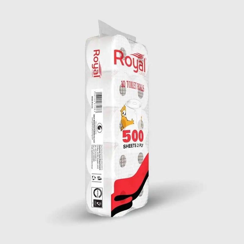 Royal Classic Toilet Rolls 2 Ply, 500 Sheets Per Rolls - Pack of 10 Rolls - Image 1