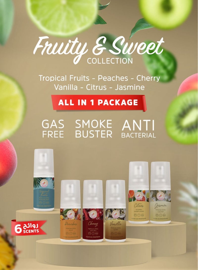 Fleur De Printemps Fruity & Sweet Air Freshener Gift Box | 6 Scents: Tropical Fruits, Peaches, Cherry, Vanilla, Citrus, Jasmine | Sweet & Playful | Gas-Free & Anti-Smoking | Ideal for Home, Car, Office, Fabrics - Image 1