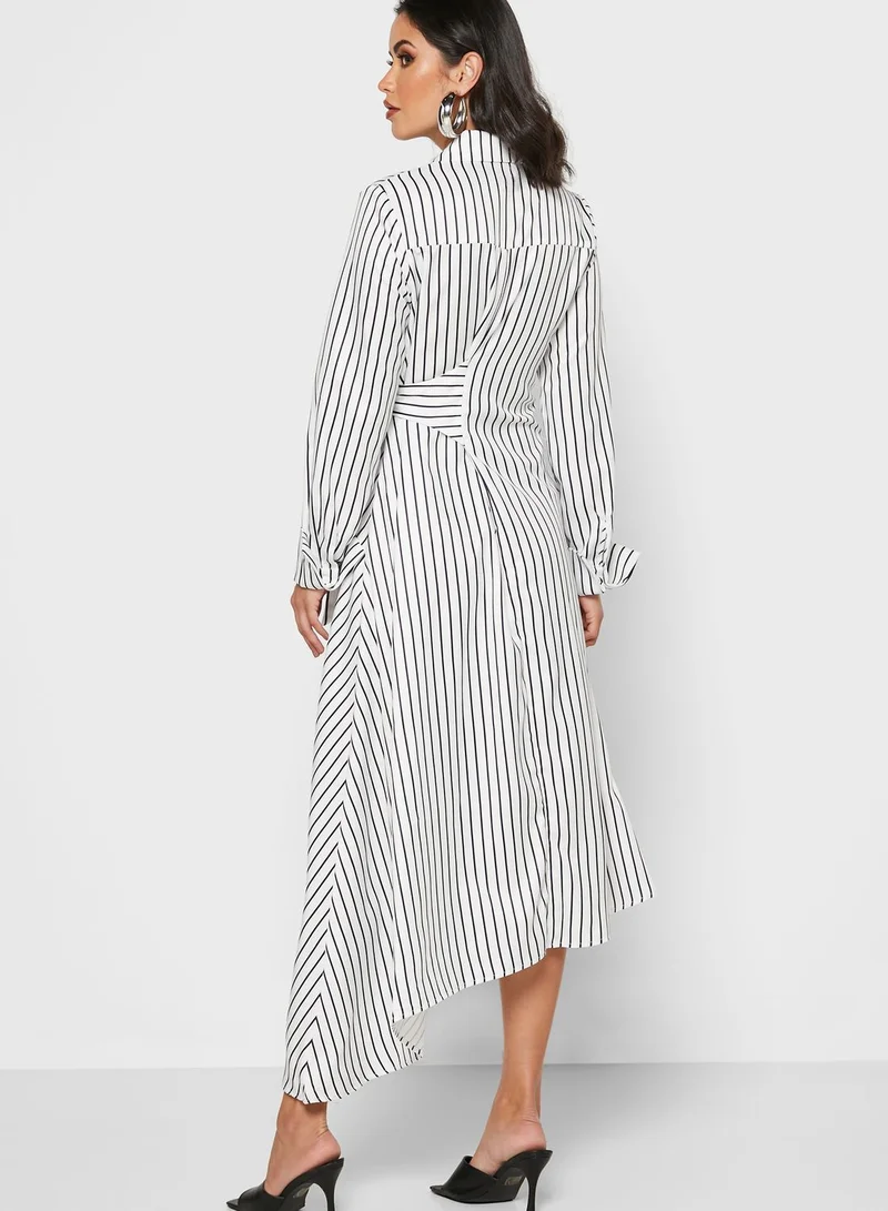Khizana Striped Tie Waist Shirt Midi Dress