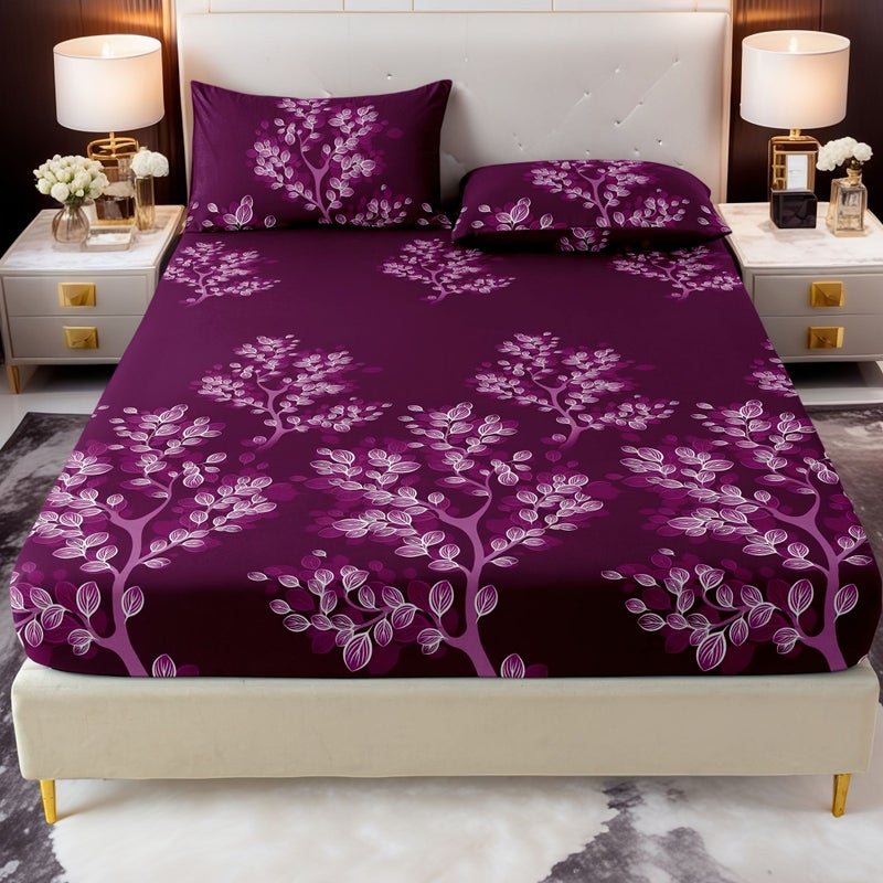 3 Pcs Set Light Luxury Fashionable Romantic And High End Roland Purple Vine Pattern Bedding Pillowcases And Fitted Sheet Set For Full Size Bed Soft Skin Friendly Easy Care Snug Fit Easy Mattress Placement - Image 5