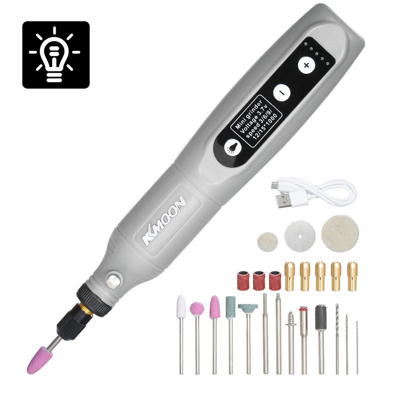 KKmoon 26-Piece 5-Speed USB Electric Grinder Tool Set Grey/Black/Pink 21x5.5x7cm - Image 1