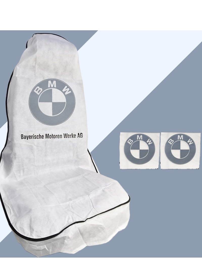 BMW Universal Car Seat Dust Protection Cover 2PCS Non Woven Disposable Seat Cover Dirt Resistant Waterproof Seat Protector Interior Protection Cover for Sedan SUV Hatchback Pickup Truck Workshop Garage BMW Style White Model SCP-228 - Image 5