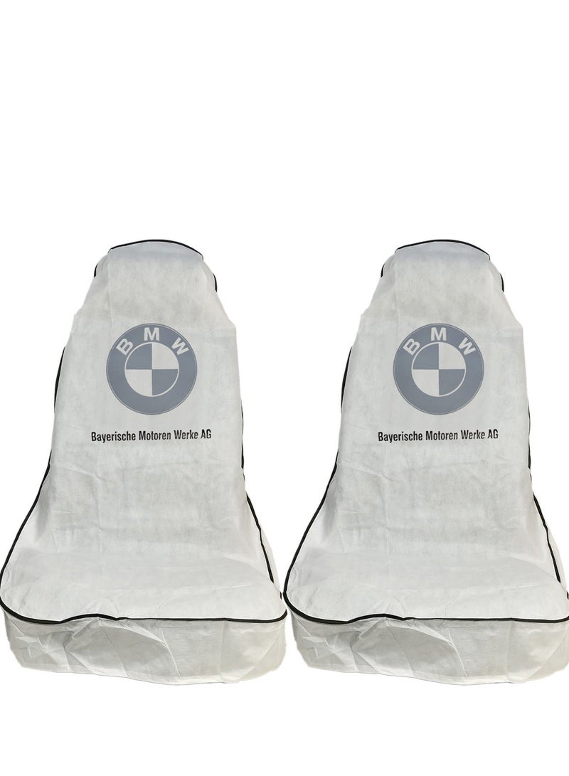 BMW Universal Car Seat Dust Protection Cover 2PCS Non Woven Disposable Seat Cover Dirt Resistant Waterproof Seat Protector Interior Protection Cover for Sedan SUV Hatchback Pickup Truck Workshop Garage BMW Style White Model SCP-228 - Image 1