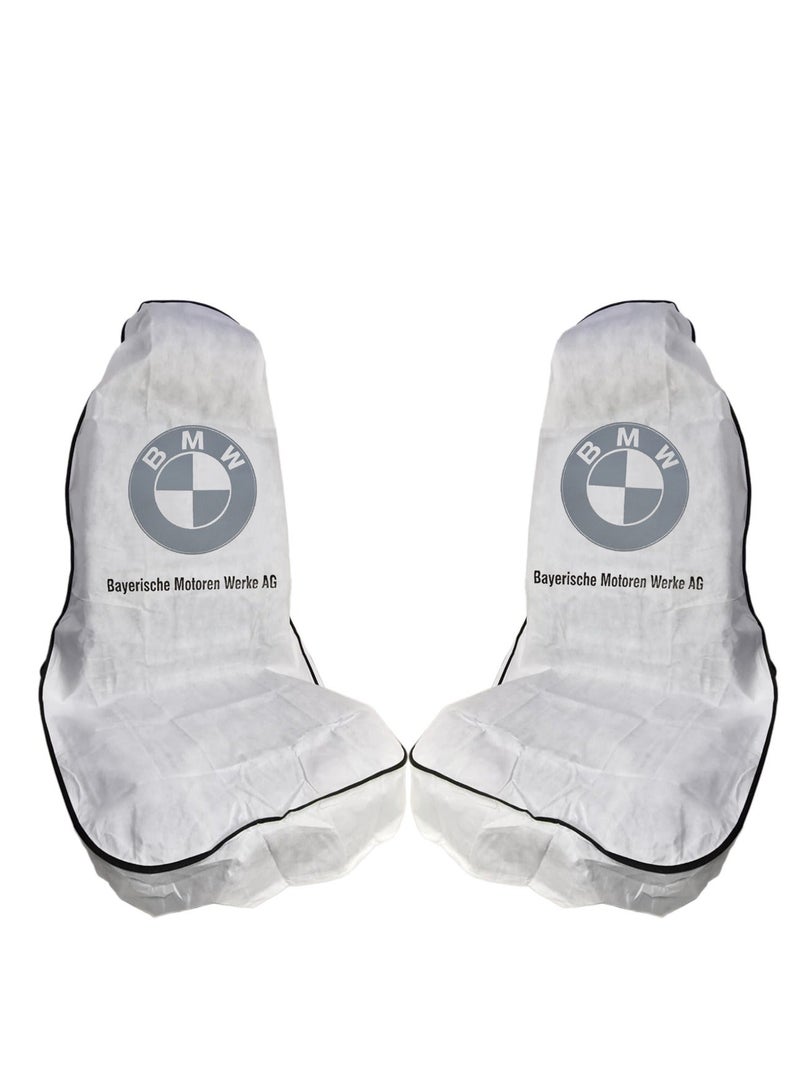 BMW Universal Car Seat Dust Protection Cover 2PCS Non Woven Disposable Seat Cover Dirt Resistant Waterproof Seat Protector Interior Protection Cover for Sedan SUV Hatchback Pickup Truck Workshop Garage BMW Style White Model SCP-228 - Image 4