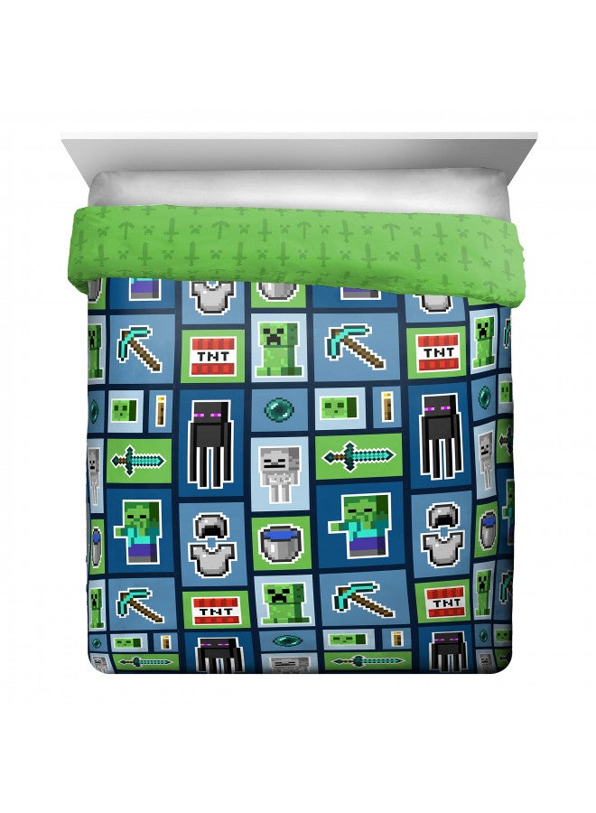 Jay Franco Jay Franco Minecraft Monster Hunters 5 Piece Queen Bed Set - Includes Reversible Comforter & Sheet Set - Bedding Features Creeper - Super Soft Fade Resistant Microfiber (Official Minecraft Product) - Image 3