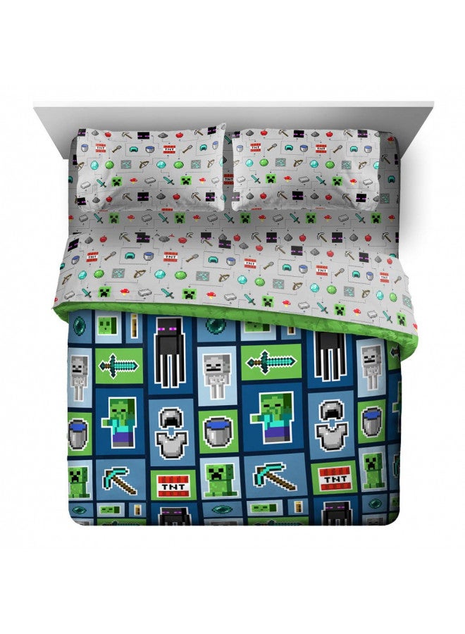 Jay Franco Jay Franco Minecraft Monster Hunters 5 Piece Queen Bed Set - Includes Reversible Comforter & Sheet Set - Bedding Features Creeper - Super Soft Fade Resistant Microfiber (Official Minecraft Product) - Image 2