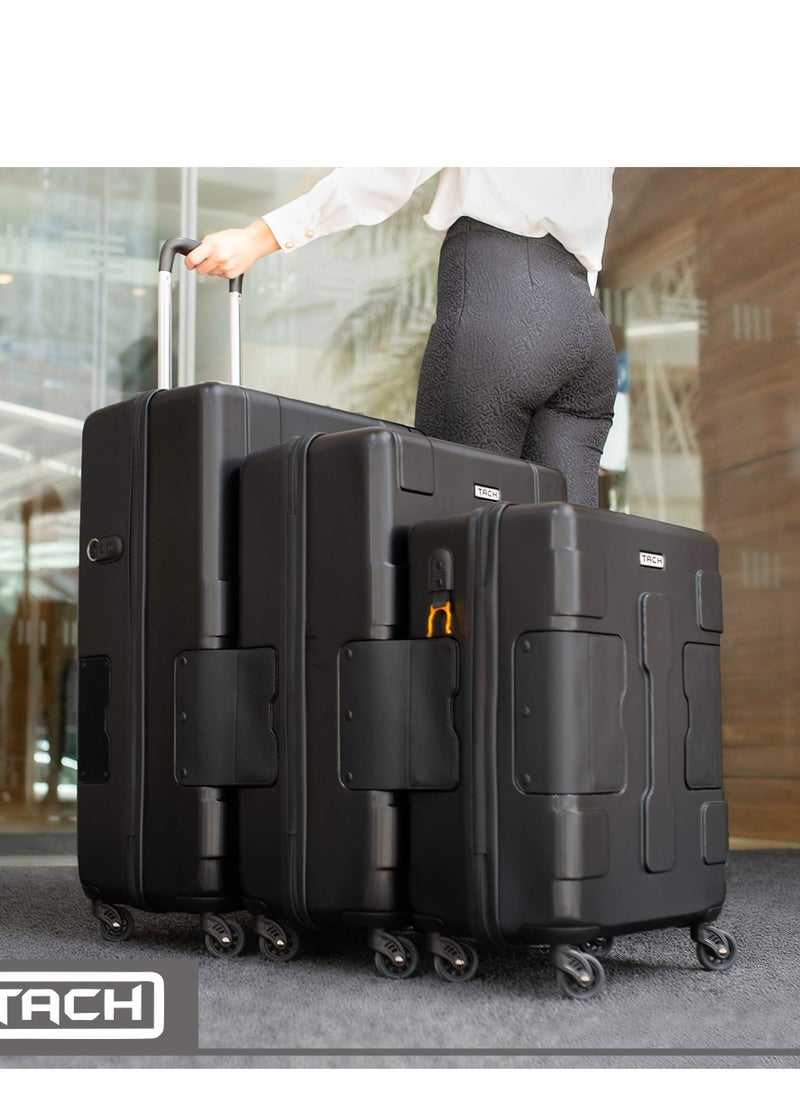 TACH - Connectable 3 Pcs Luggage Set | 22, 24 & 28" Spinner Luggage with TSA Locks | Patented Built-In Connecting System Easily Links 6 Bags | Black - Image 1