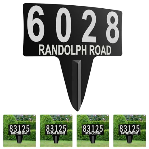 IVWVI Metal House Address Yard Mailbox Sign with Numbers and Letters for outsideNo Soliciting Trespassing Poop And Pee Welcome Sign Waterproof Rustproof Lawn Arch Address Plaque with Stake - Image 1