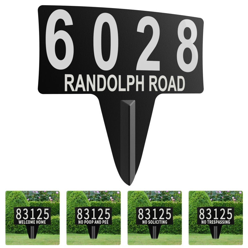 IVWVI Metal House Address Yard Mailbox Sign with Numbers and Letters for outsideNo Soliciting Trespassing Poop And Pee Welcome Sign Waterproof Rustproof Lawn Arch Address Plaque with Stake - Image 2