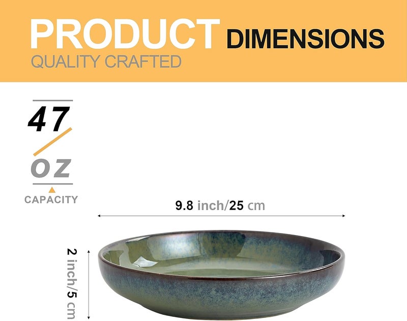 Swuut Transmutation Glaze Serving Pasta Bowl10 inch Ceramic Wide Salad Bowls50 Ounce Large Big Fruit Bowl for Kitchen Microwave Oven Dishwasher Safe Green - Image 2
