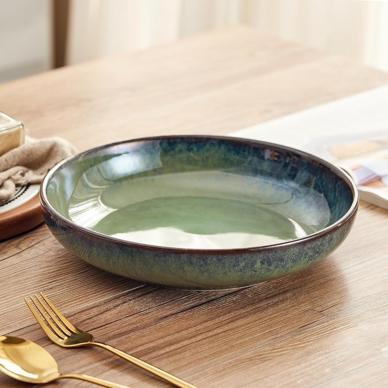 Swuut Transmutation Glaze Serving Pasta Bowl10 inch Ceramic Wide Salad Bowls50 Ounce Large Big Fruit Bowl for Kitchen Microwave Oven Dishwasher Safe Green - Image 3