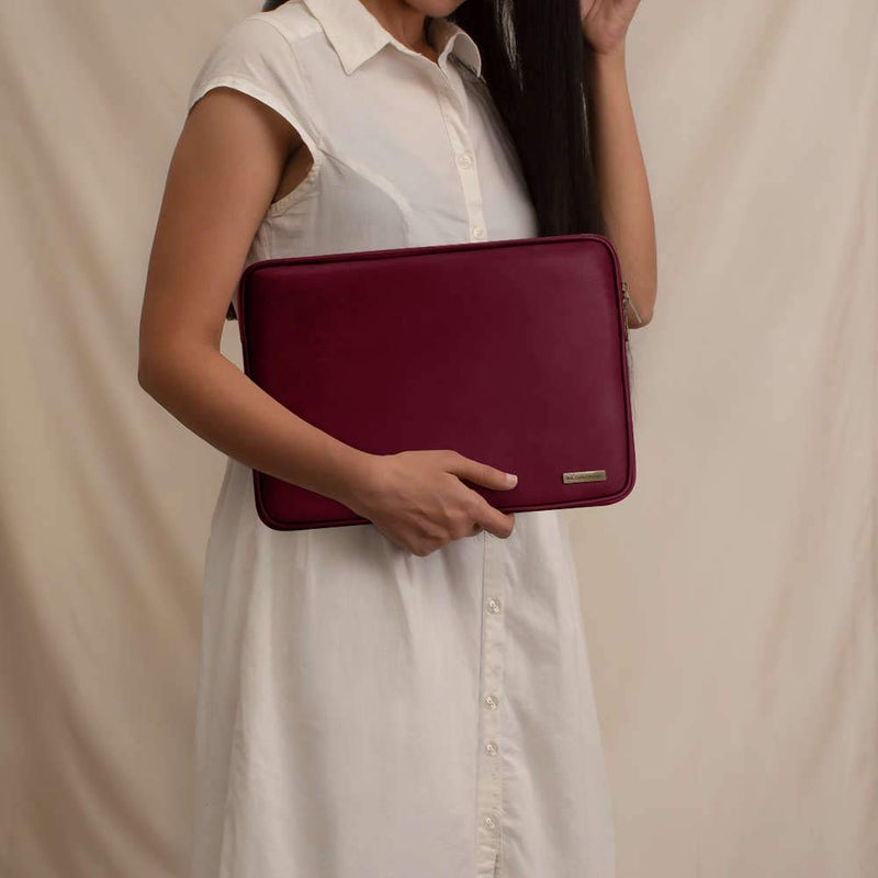 Daily Objects Zippered Sleeve for MacBook & Laptop 13 Inch | Solid Burgundy PU Leather Sleeves with Inner Lining | Durable Stylish Light Weight Sleek Design with Zip Closure - Image 2
