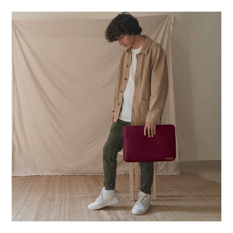 Daily Objects Zippered Sleeve for MacBook & Laptop 13 Inch | Solid Burgundy PU Leather Sleeves with Inner Lining | Durable Stylish Light Weight Sleek Design with Zip Closure - Image 3