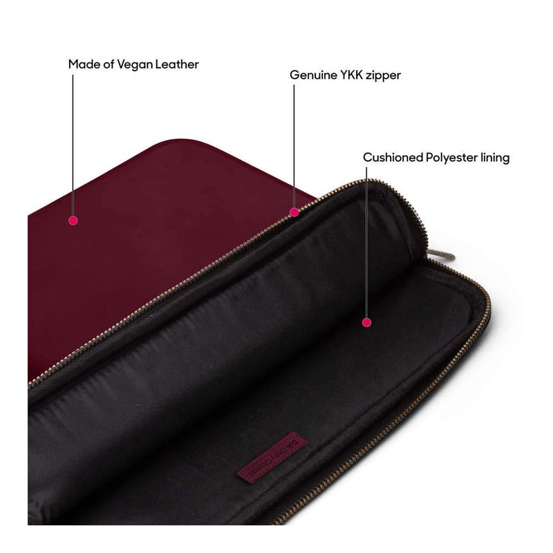 Daily Objects Zippered Sleeve for MacBook & Laptop 13 Inch | Solid Burgundy PU Leather Sleeves with Inner Lining | Durable Stylish Light Weight Sleek Design with Zip Closure - Image 4