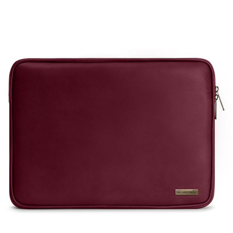 Daily Objects Zippered Sleeve for MacBook & Laptop 13 Inch | Solid Burgundy PU Leather Sleeves with Inner Lining | Durable Stylish Light Weight Sleek Design with Zip Closure - Image 1
