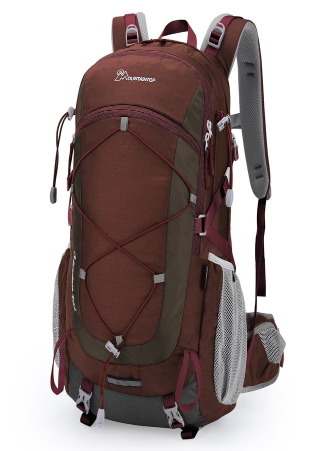MOUNTAINTOP 40L Hiking Backpack with Rain Covers for Backpacking, Camping, Cycling and Traveling, Maroon - Image 1