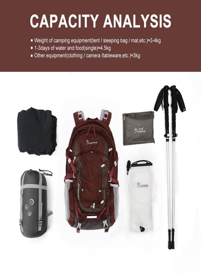 MOUNTAINTOP 40L Hiking Backpack with Rain Covers for Backpacking, Camping, Cycling and Traveling, Maroon - Image 4