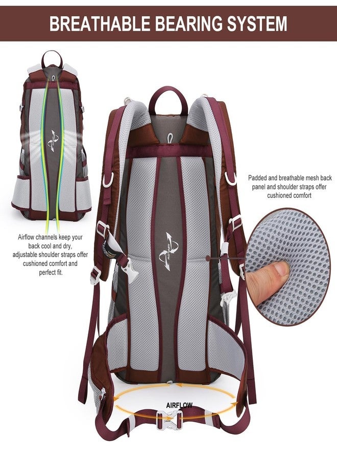 MOUNTAINTOP 40L Hiking Backpack with Rain Covers for Backpacking, Camping, Cycling and Traveling, Maroon - Image 5