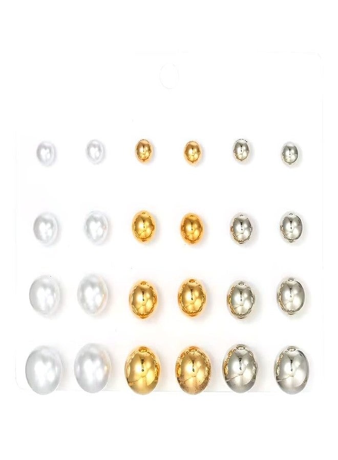 Shivarth 12Pairs/Set Faux Pearl Stud Earrings Mixed Size Beads Ear Studs Korean Fashion Drop Earrings Small Simple Round Ball Earrings Tops for Women & Girls - Image 1