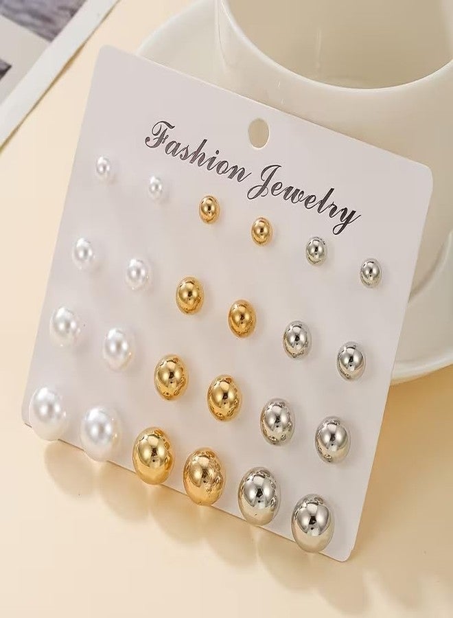 Shivarth 12Pairs/Set Faux Pearl Stud Earrings Mixed Size Beads Ear Studs Korean Fashion Drop Earrings Small Simple Round Ball Earrings Tops for Women & Girls - Image 2