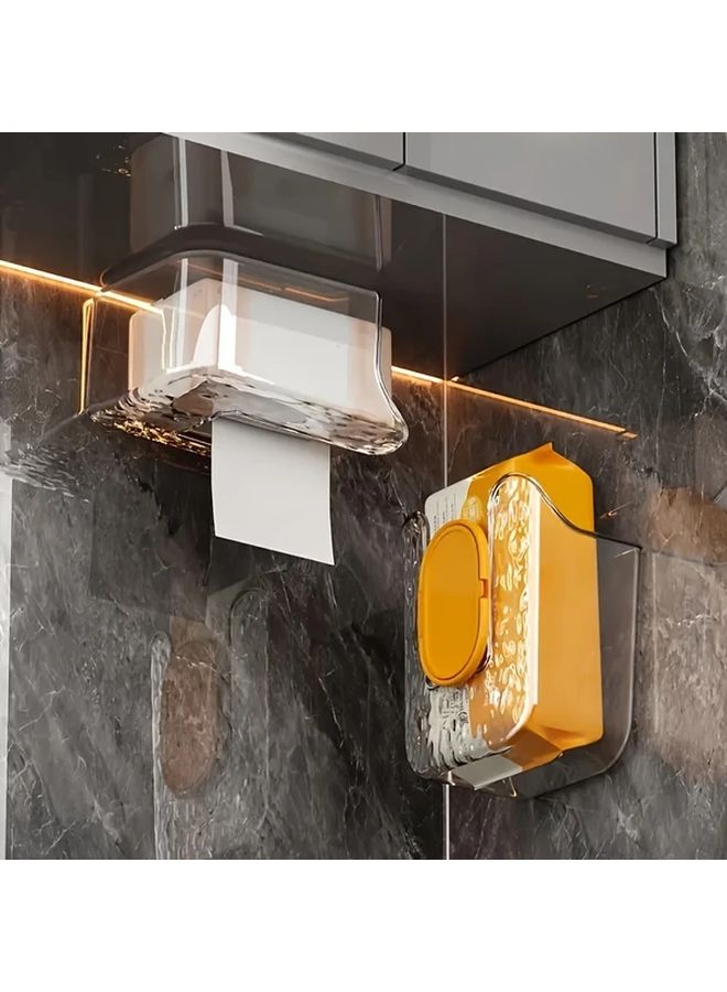 2pcs Transparent Grey Wall Hanging Tissue Box Self Adhesive For Bathroom Kitchen - Image 3