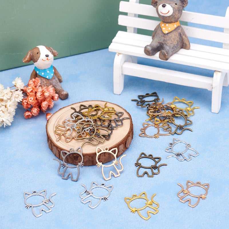 Craftdady 40Pcs Cat Open Back Bezel Pendants 27x25mm Cute Kitten Blank Hollow Pressed Frame Charms Animal Alloy Dangle Charms Resin Casting Pendants for DIY Crafts Earring Necklace Jewelry Making - Image 5