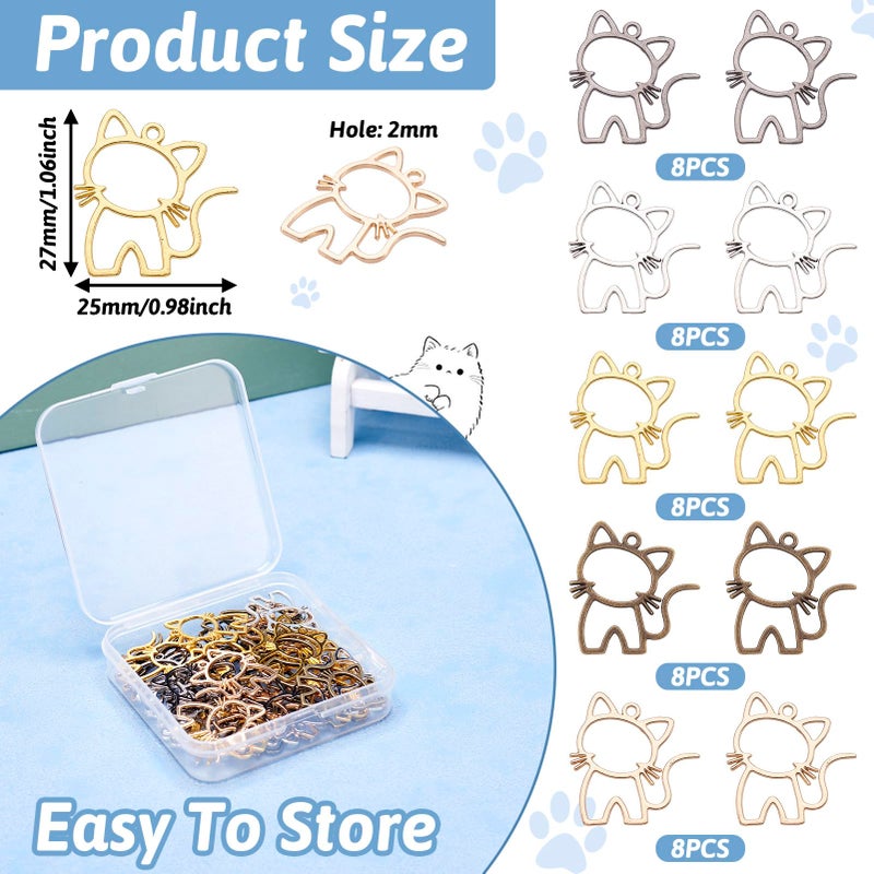 Craftdady 40Pcs Cat Open Back Bezel Pendants 27x25mm Cute Kitten Blank Hollow Pressed Frame Charms Animal Alloy Dangle Charms Resin Casting Pendants for DIY Crafts Earring Necklace Jewelry Making - Image 2